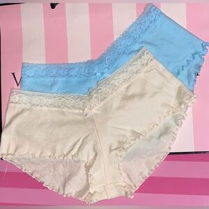 2 New Vintage Victoria's Secret lace boyshort bundle Y2K panties cotton ruffle